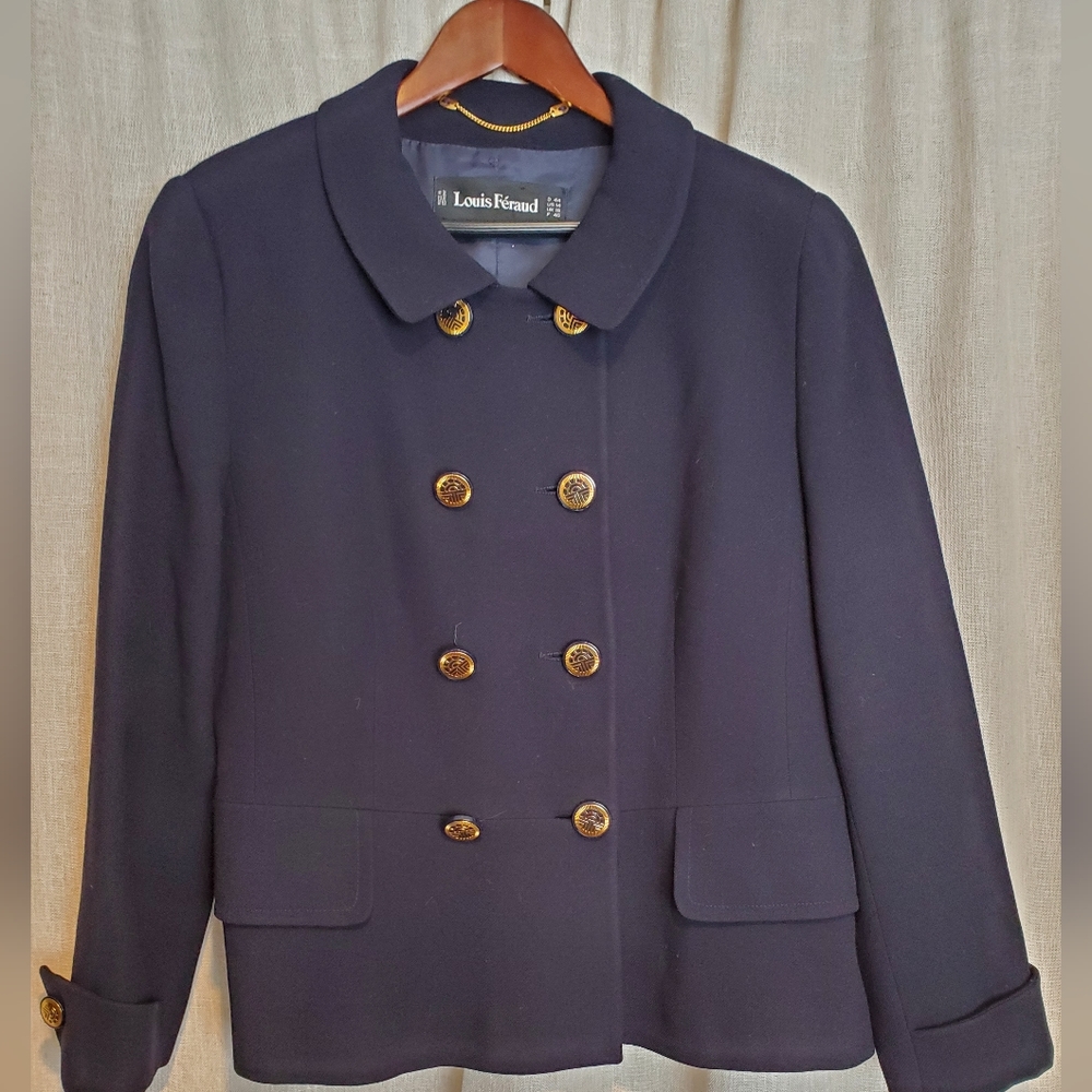 Louis Feraud Navy Blue Double Breasted Wool Blazer Size 14